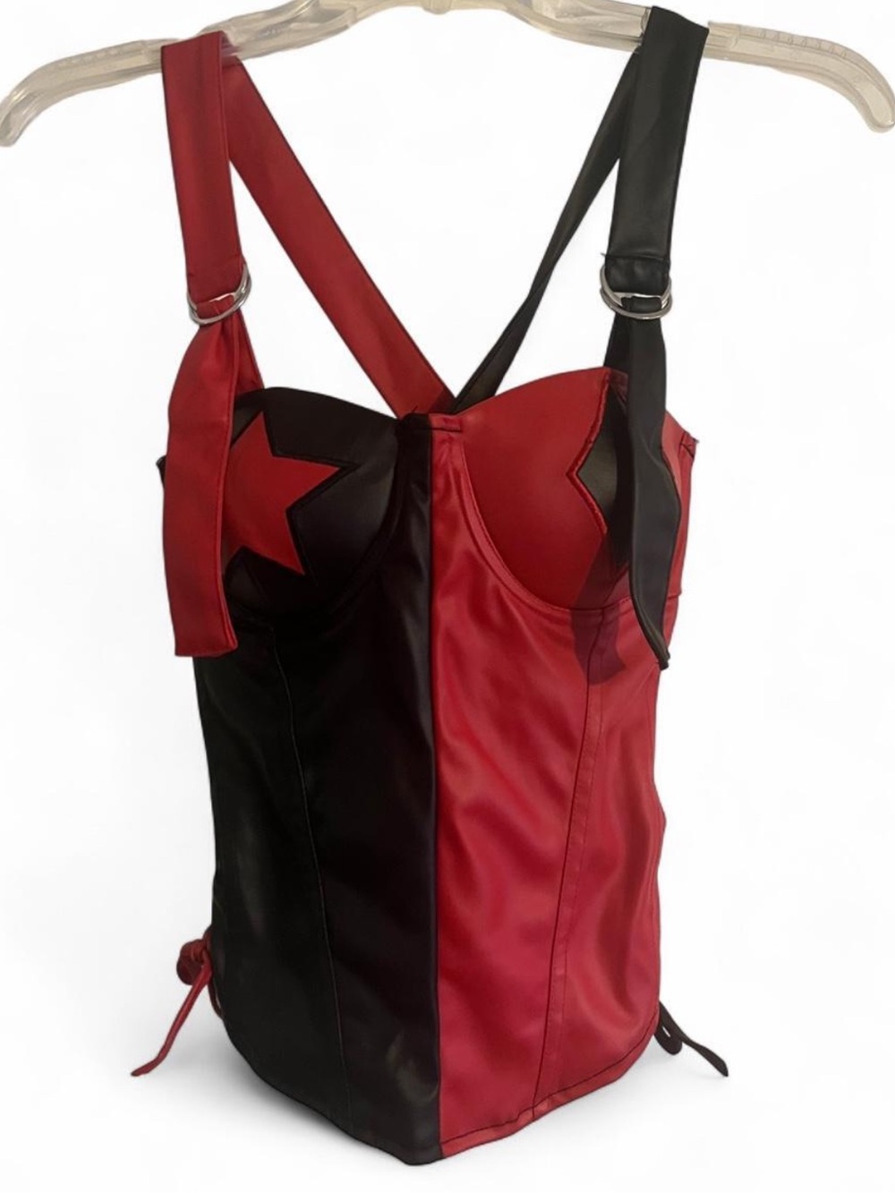 DC Harley Quinn Red and Black Star-Accent Faux Leather Bustier